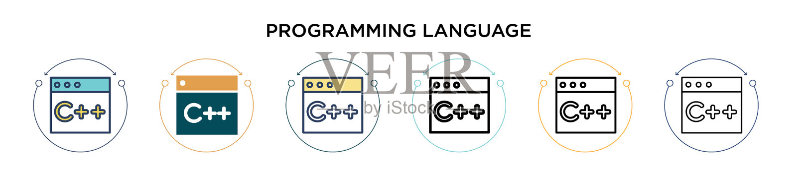 编程语言图标中填充细线插画图片素材