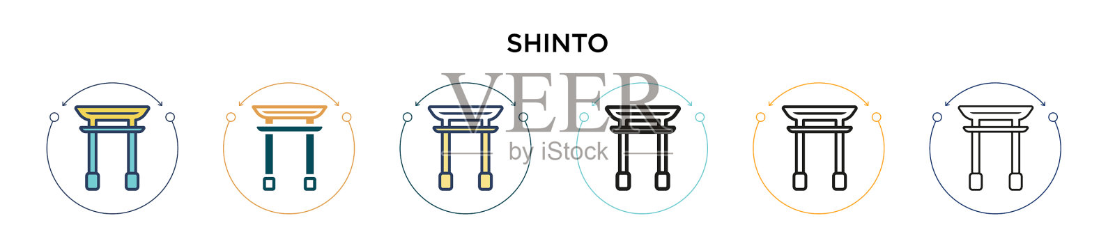 神道圣像在填充细线轮廓和插画图片素材