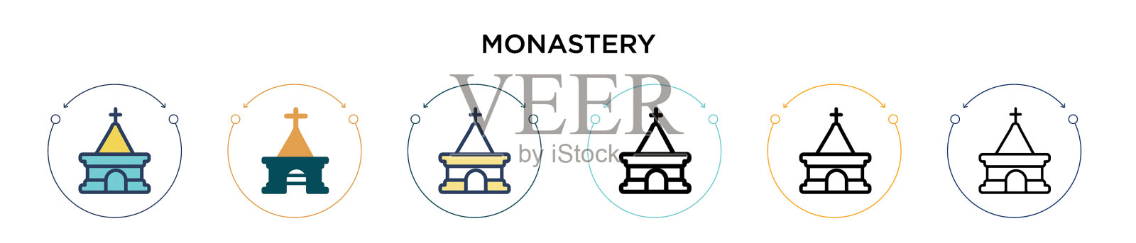 修道院的圣像在填充细线的轮廓和插画图片素材