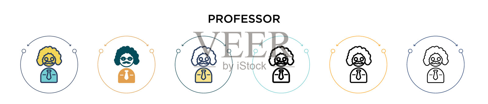 教授图标在填充细线轮廓和插画图片素材