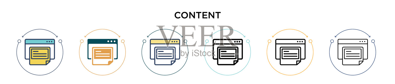 内容图标在填充细线和轮廓线图标素材