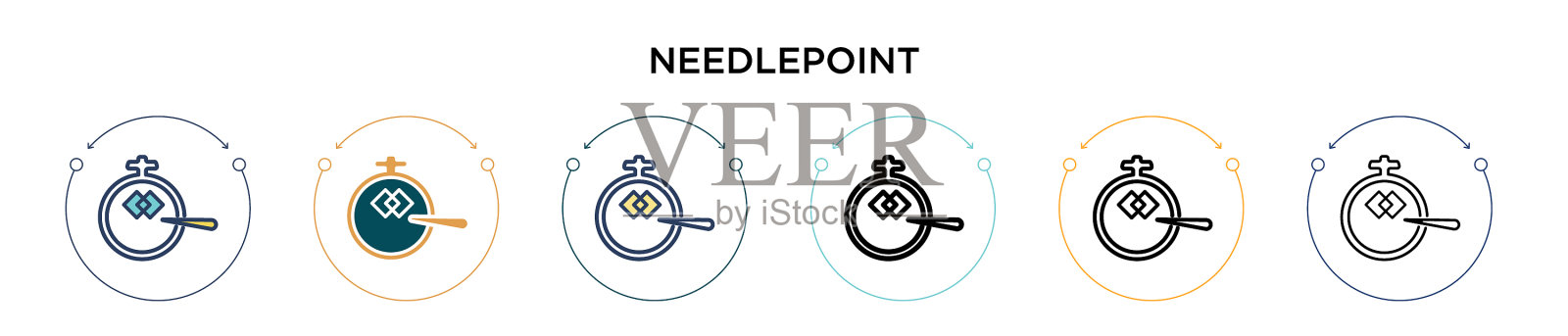 针点图标在填充细线和轮廓线图标素材