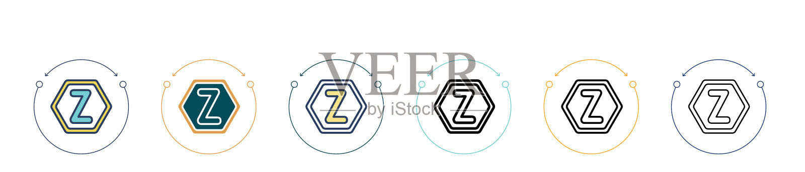 Z符号图标在填充细线轮廓和图标素材