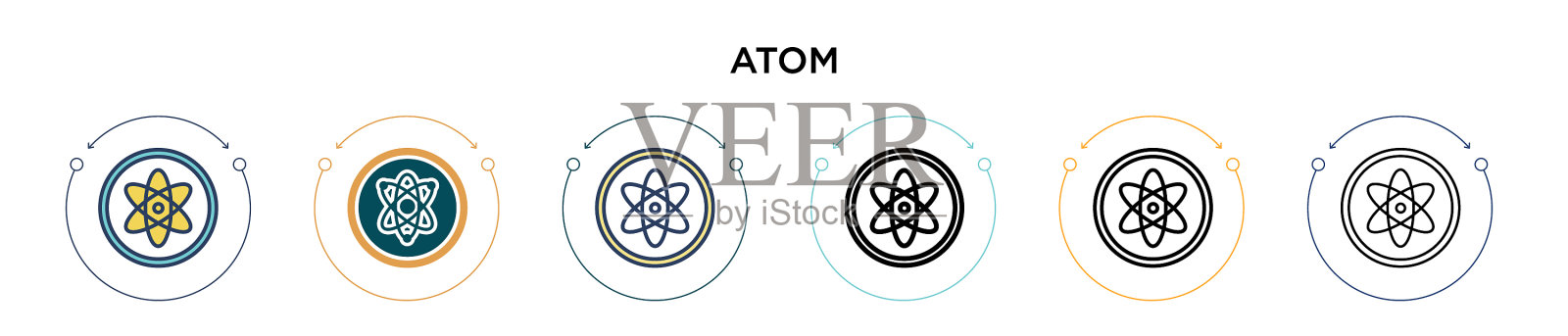 原子符号图标在填充细线轮廓和插画图片素材