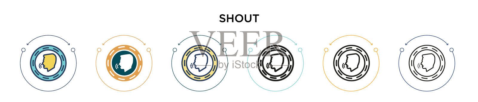 呼喊图标在填充细线轮廓和描边插画图片素材