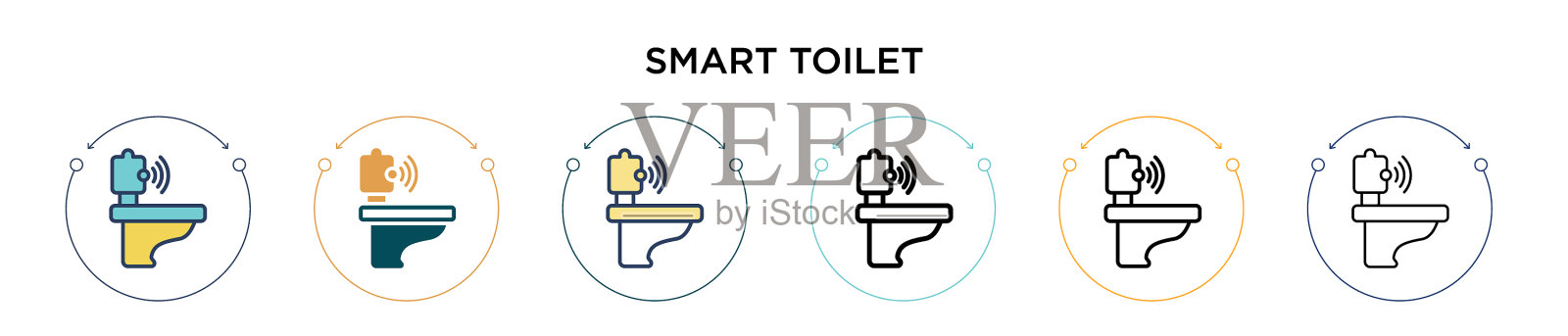 智能马桶图标在填充细线轮廓和插画图片素材