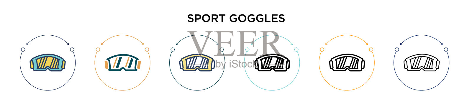 运动护目镜图标在填充细线轮廓插画图片素材