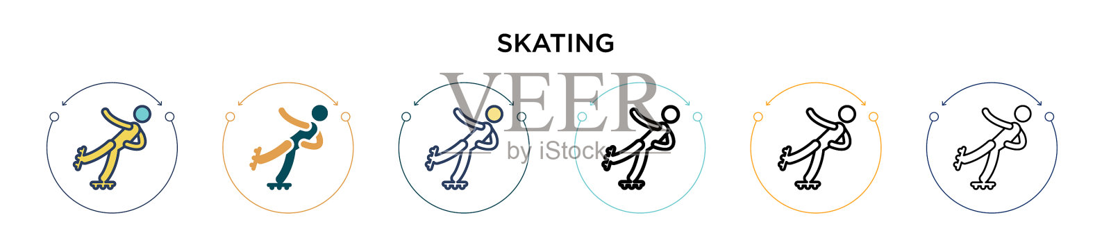 滑板标志的图标在填充细线的轮廓和插画图片素材