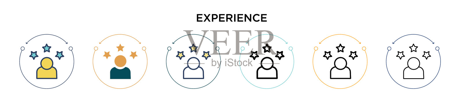 体验图标在填充细线和轮廓线插画图片素材