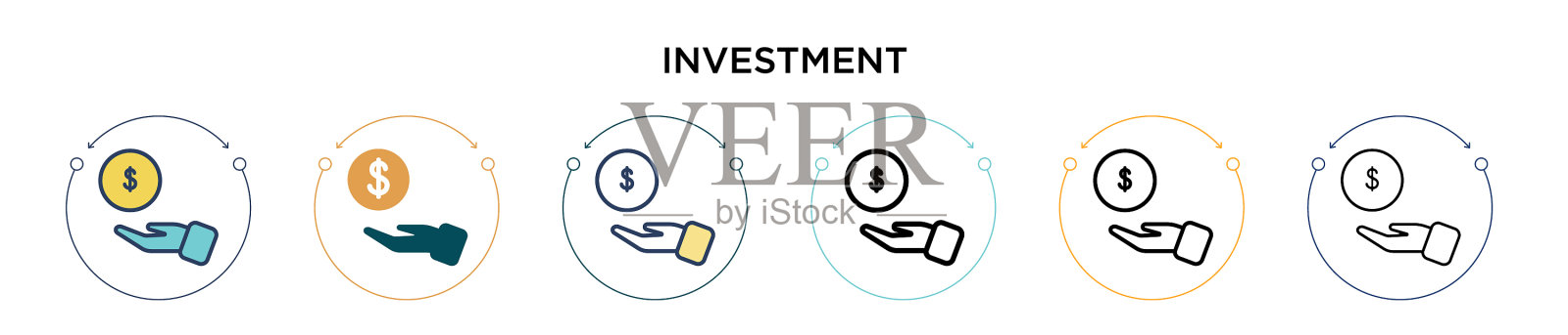 投资图标在填充细线和轮廓线插画图片素材