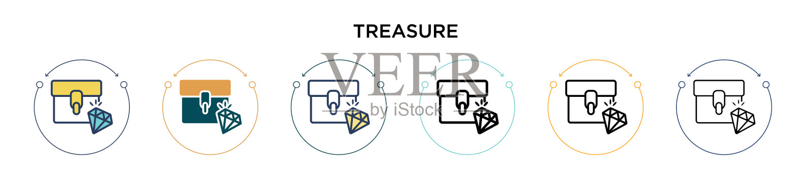 宝藏图标在填充细线和轮廓线图标素材