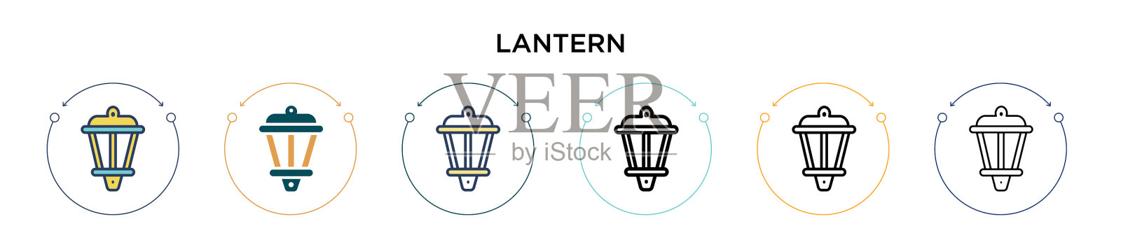 灯笼图标在填充细线轮廓和图标素材