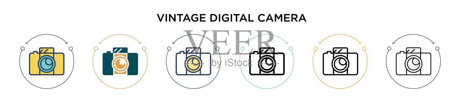复古数码相机图标在填充细线图标素材