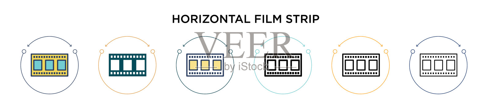 水平薄膜带图标在填充细线插画图片素材