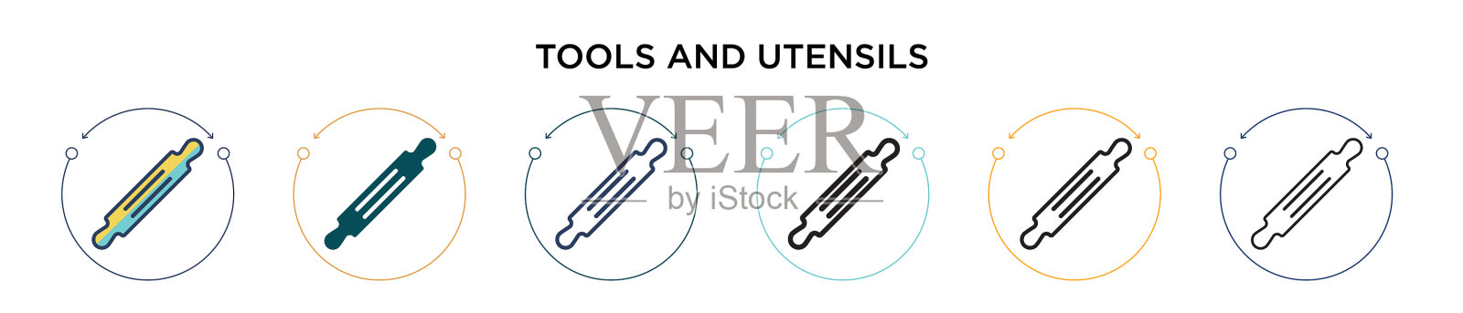 工具和器皿图标在填充细线插画图片素材