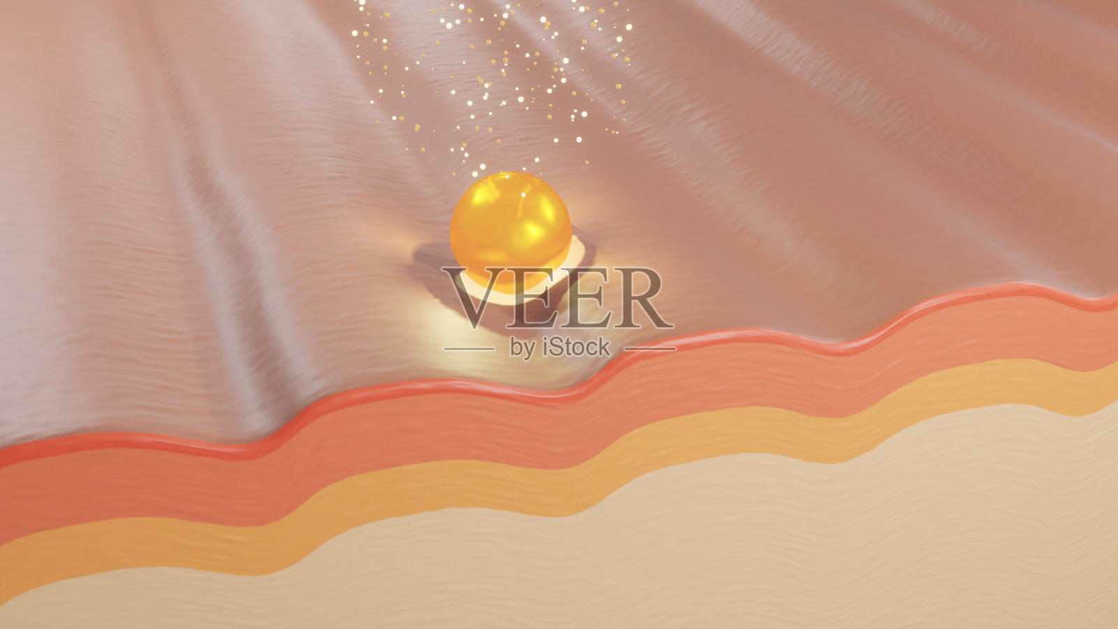 血清通过皮肤层，减少皮肤松弛的皮肤细胞。3 d渲染。照片摄影图片