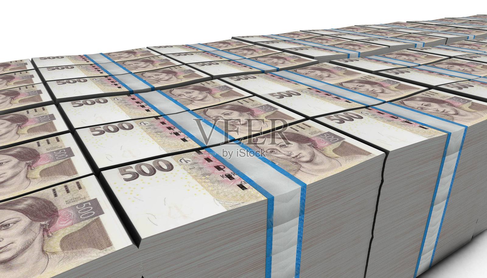 3D大叠500张捷克克朗钞票照片摄影图片