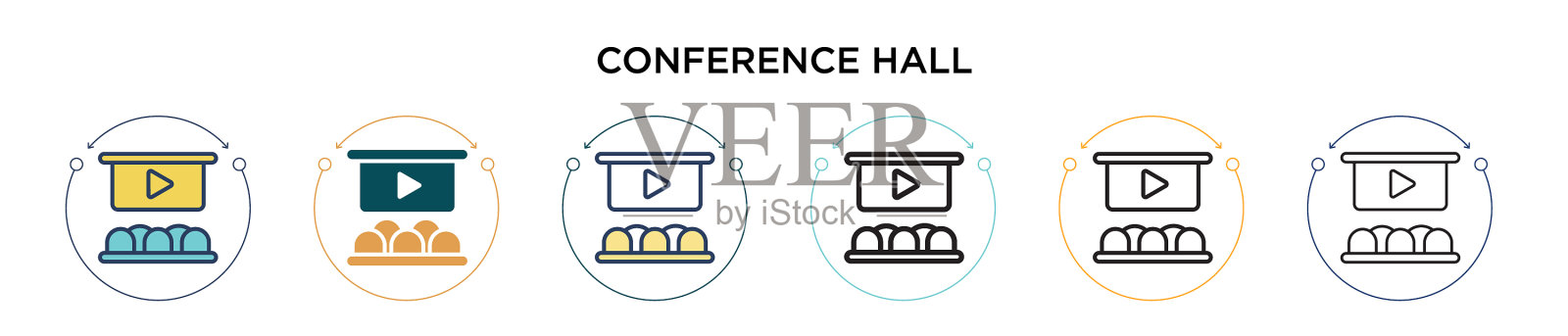 会议厅图标在填充细线轮廓插画图片素材