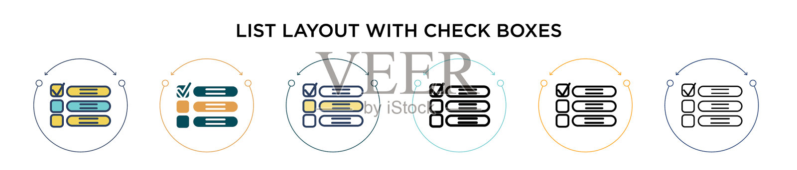 列表布局与复选框图标在填充薄插画图片素材