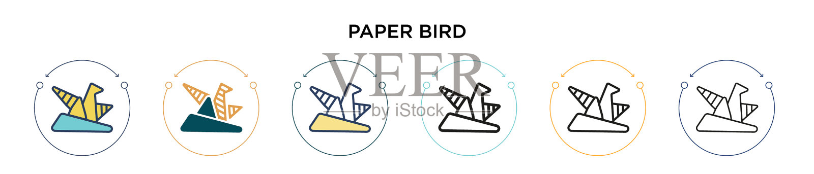 纸鸟图标在填充细线和轮廓线插画图片素材