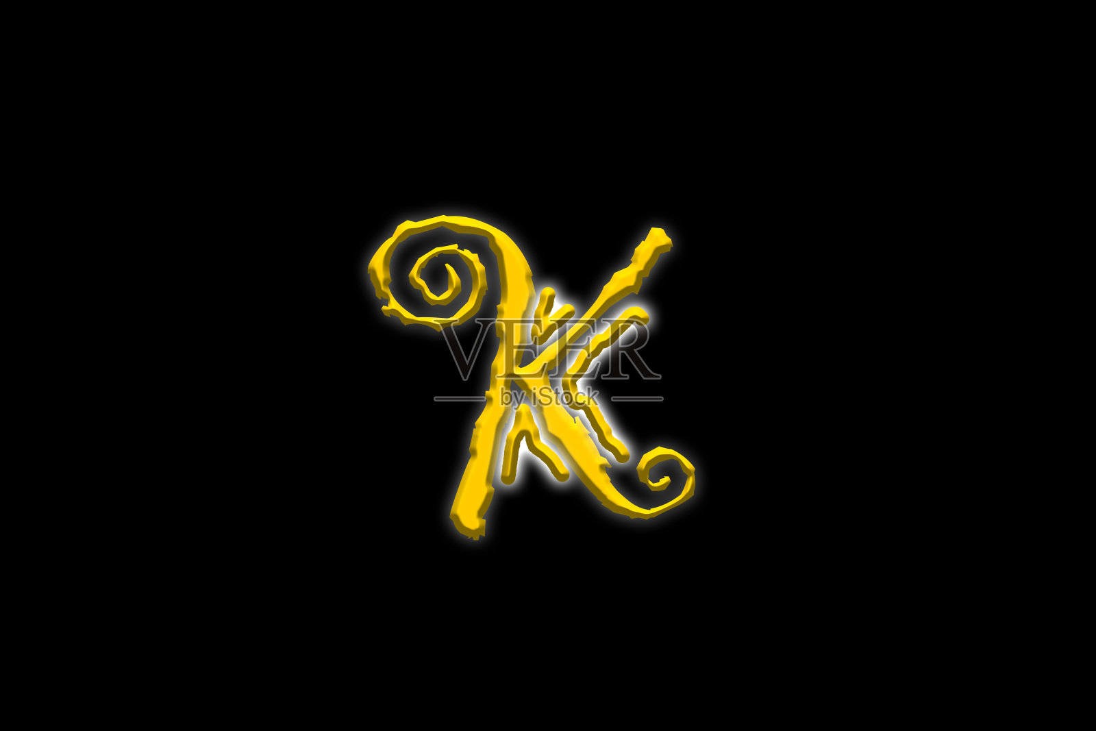 字母K以黄色皇家字体输入，白色外发光，黑色背景。设计元素图片