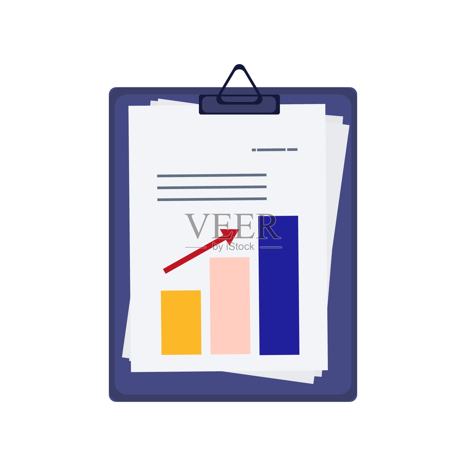 业务计划文件或工作成果。图表和图表，增长指标。红色箭头。对有增长动态的数据进行会计计划、验证或分析。矢量图插画图片素材