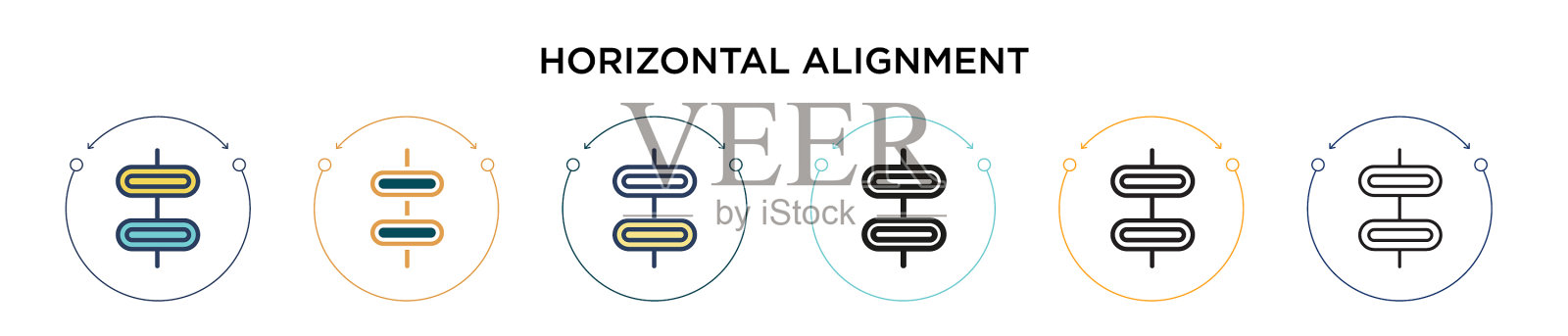 水平对齐图标在填充细线插画图片素材