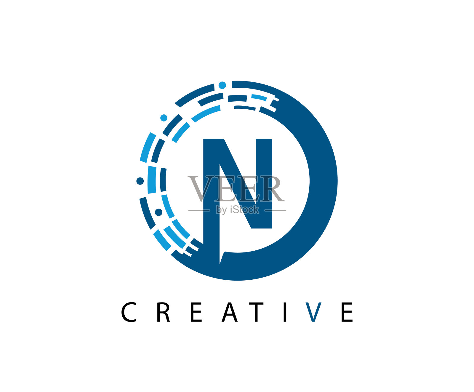 圆圈数据N字母标识设计。插画图片素材