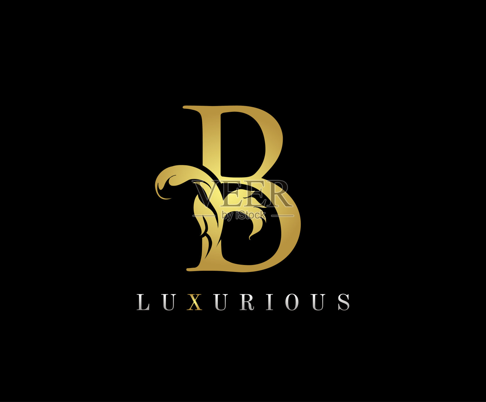 豪华黄金B字母矢量设计。插画图片素材