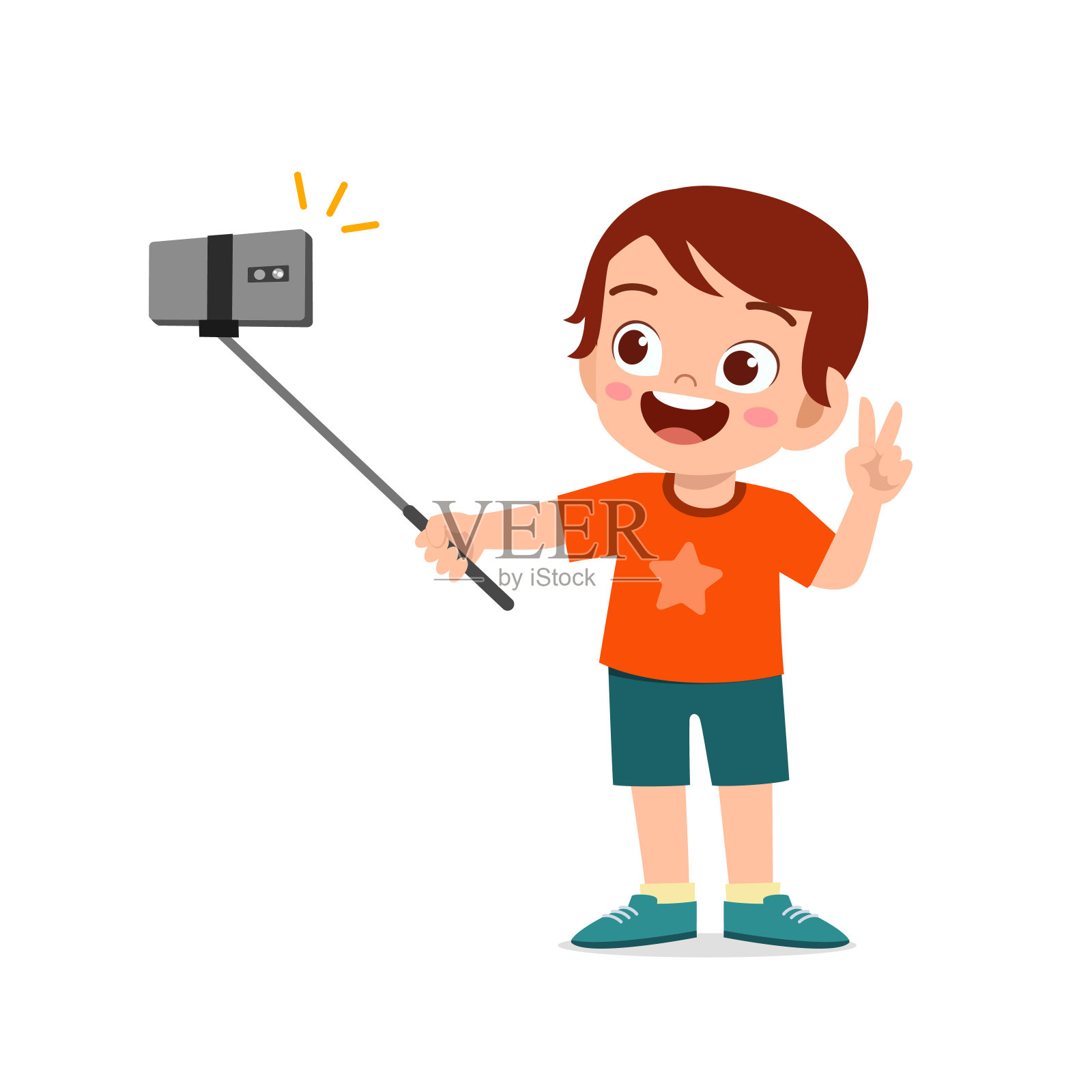 可爱的小男孩在镜头前摆姿势自拍插画图片素材