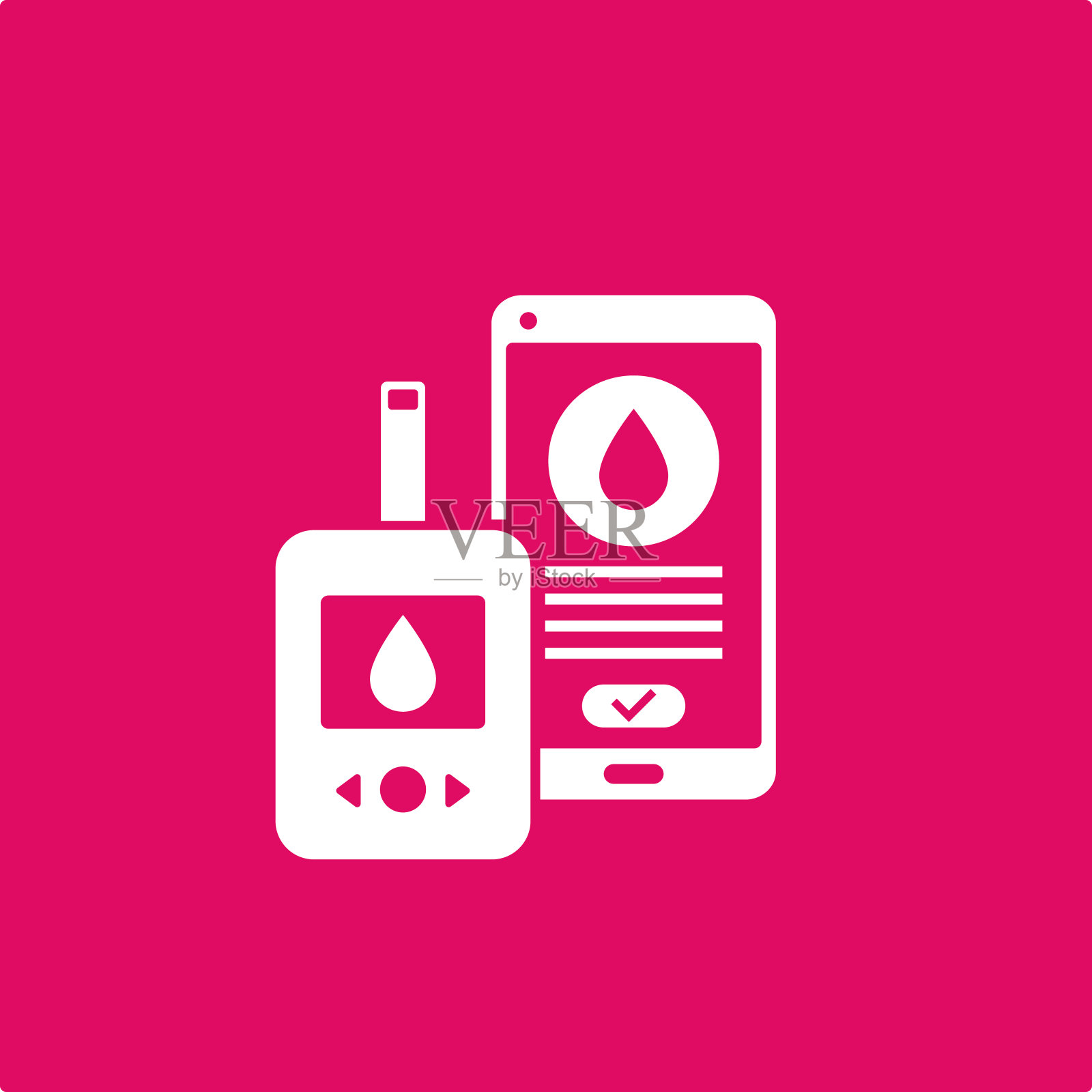 血糖仪和智能手机，血液检测矢量图标插画图片素材