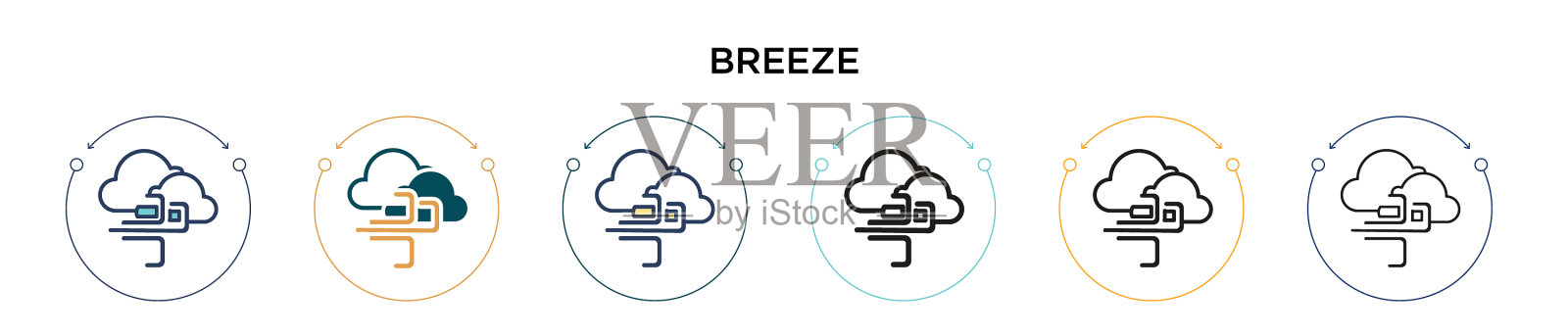 微风图标在填充细线和轮廓线插画图片素材