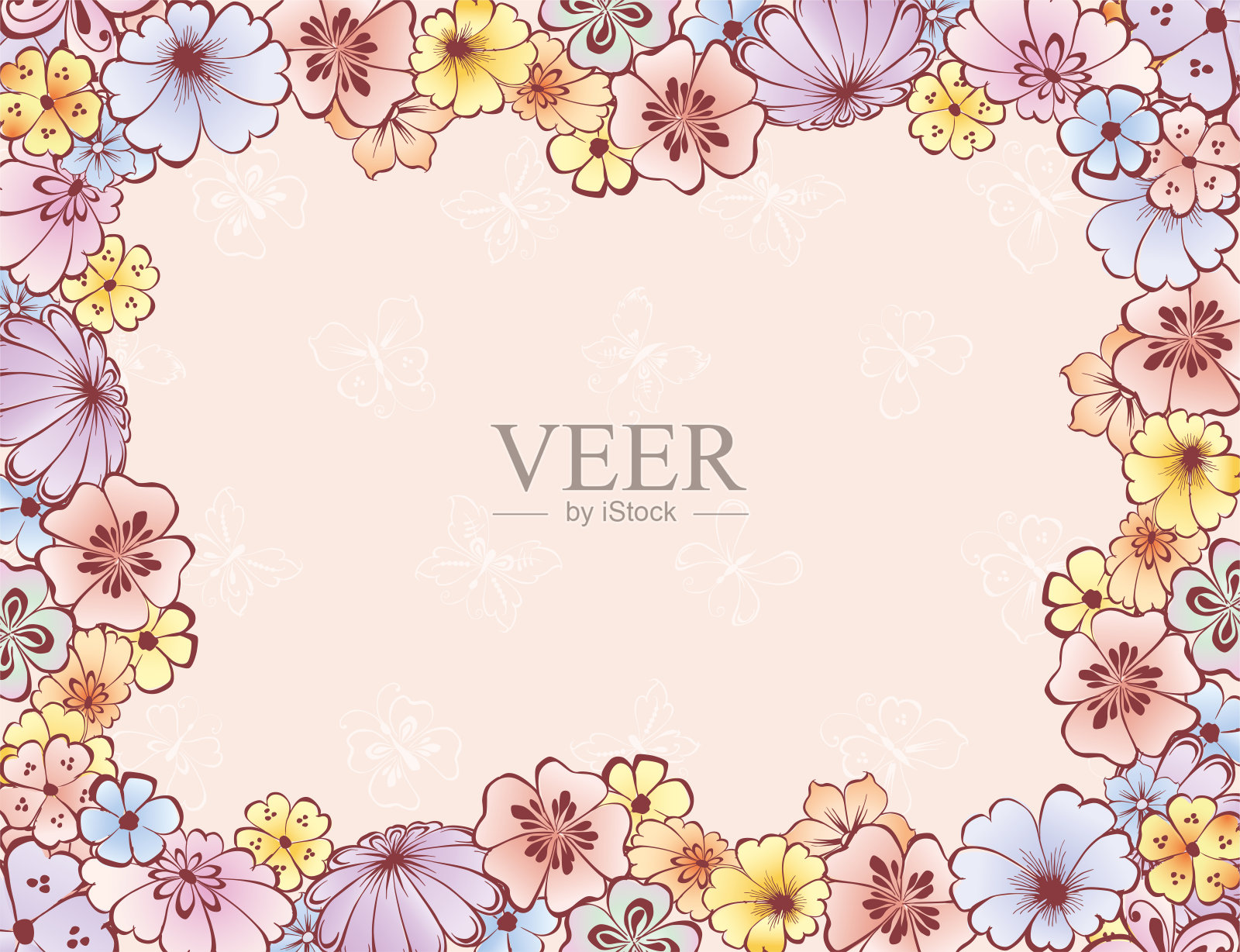 矢量贺卡与框架从各种彩色装饰花插画图片素材