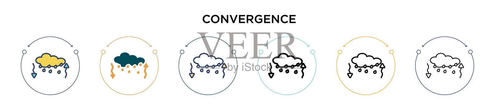 收敛图标中填充了细线和轮廓线图标素材
