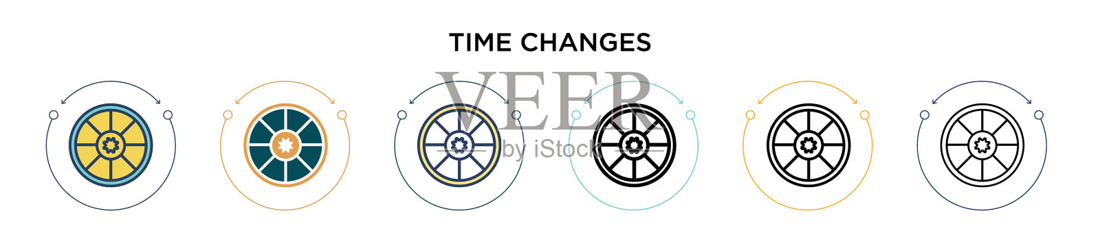 时间变化图标在填充细线轮廓和插画图片素材
