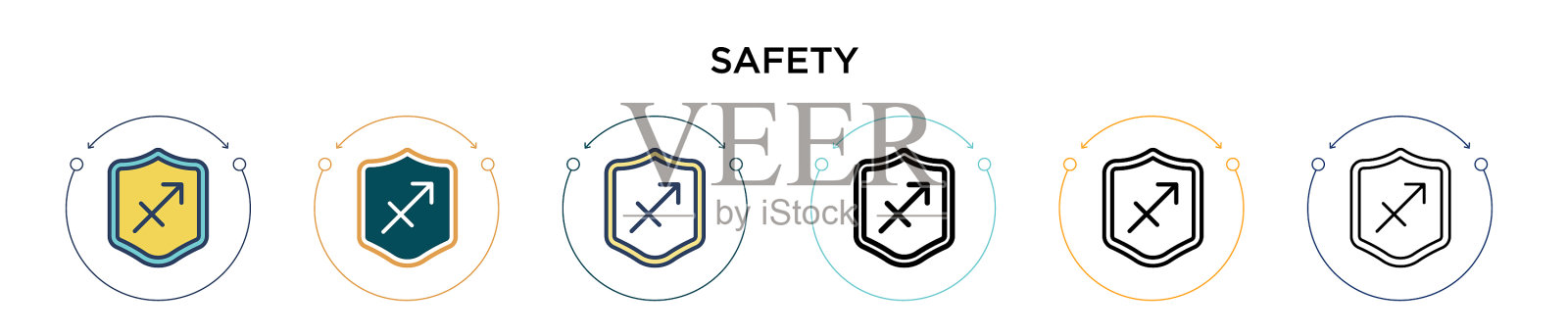 安全图标在填充细线轮廓和图标素材