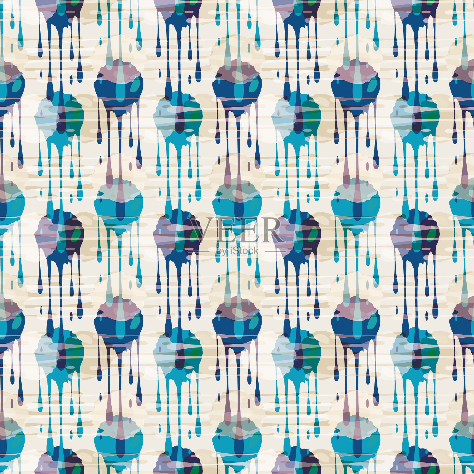 抽象油漆滴织效果网格无缝矢量图案背景。重叠的紫蓝色金滴画滴背景粉彩纹理。粗麻布画布的概念。人造纤维织物重复插画图片素材