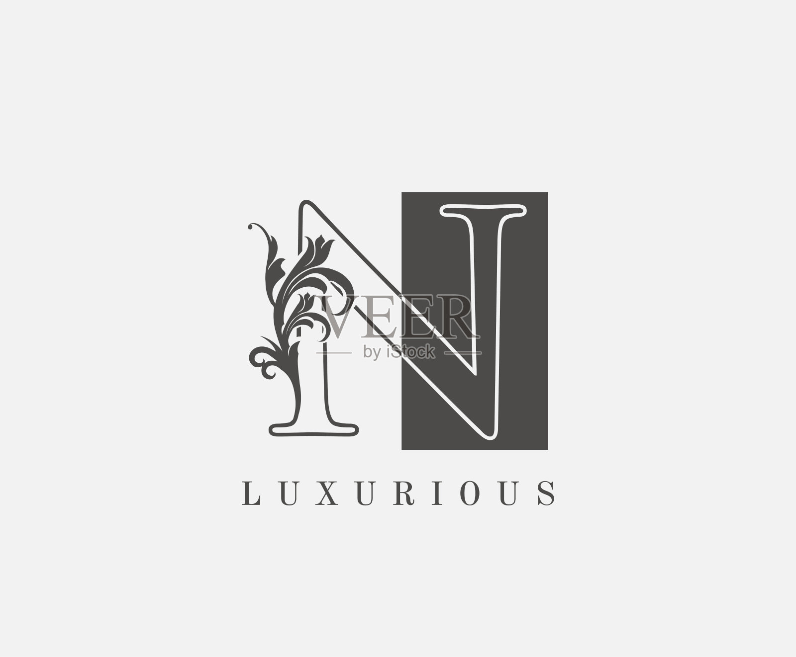 经典华丽的N字母标识设计。负空间的概念。设计元素图片