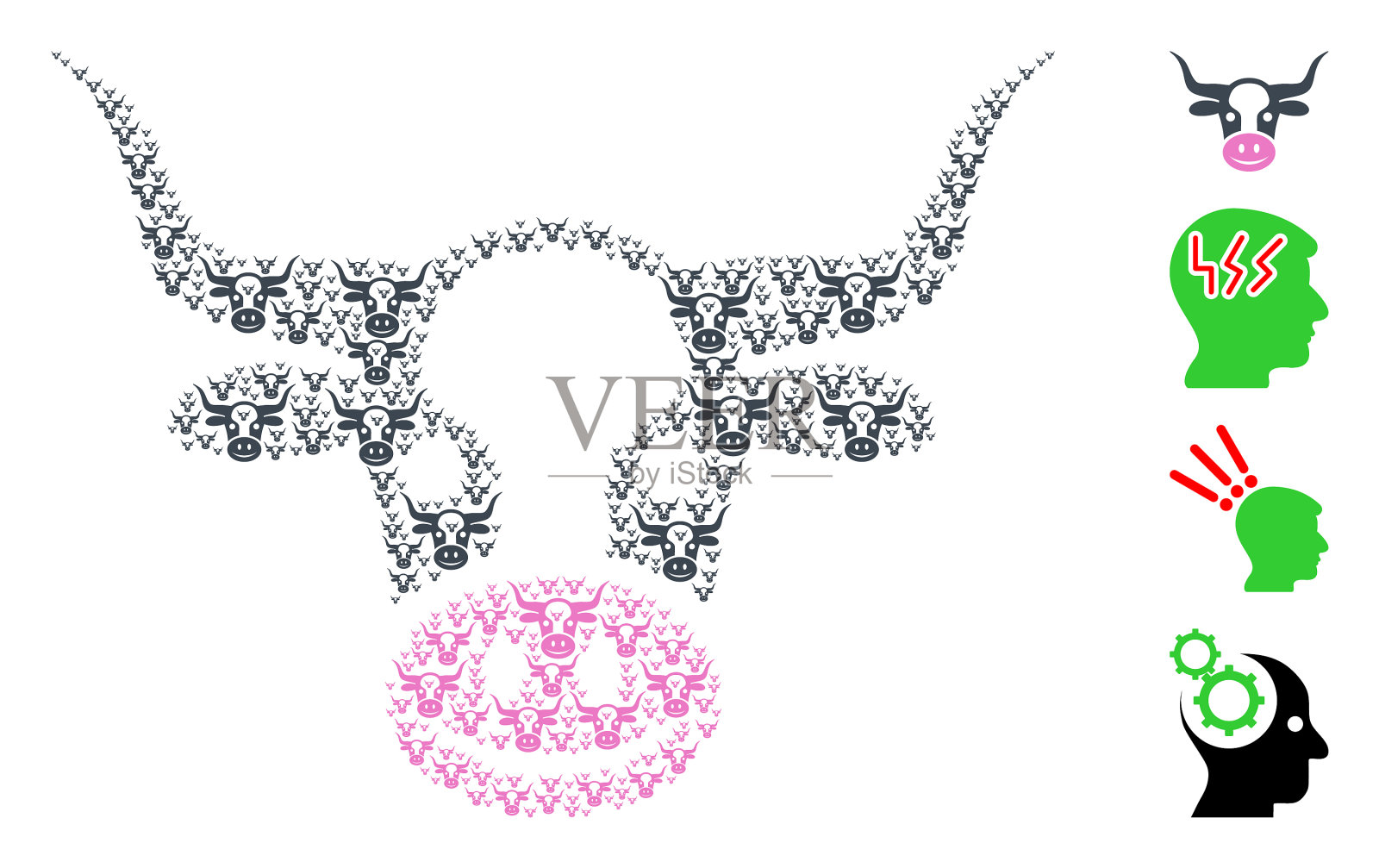 牛头分形拼贴自我物品插画图片素材