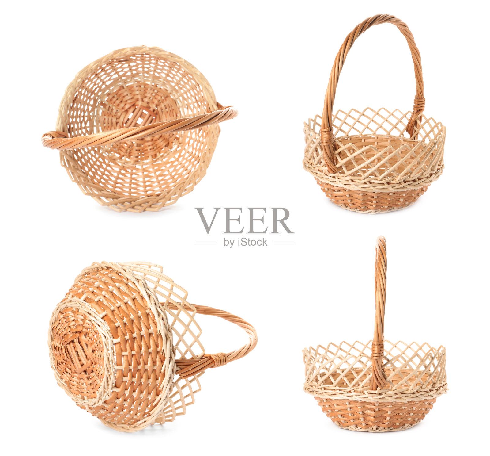 以白色背景上的空柳条篮子照片摄影图片