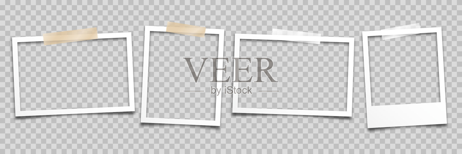现实的空白照片卡相框胶片设置复古插画图片素材