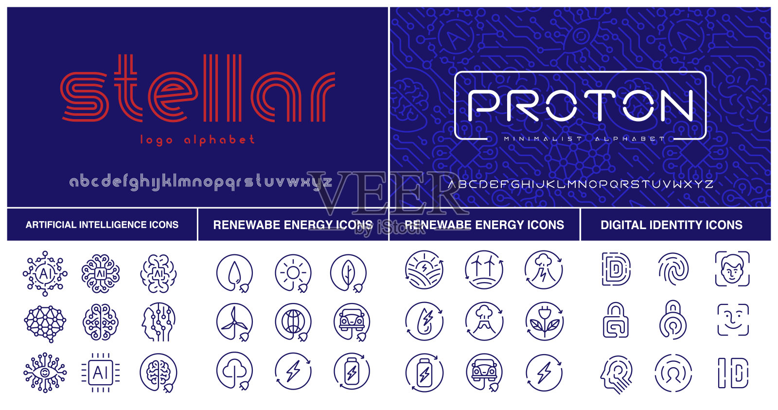 一套未来的字体和图标插画图片素材