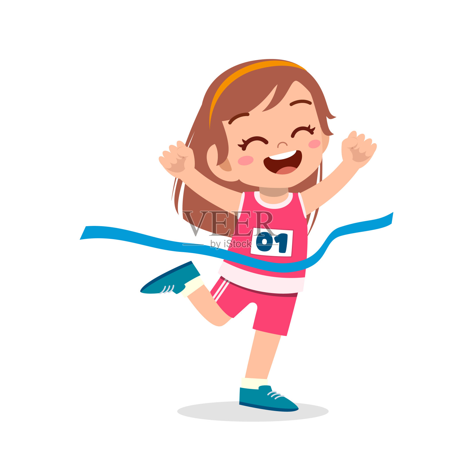 可爱的小女孩在马拉松比赛中跑赢了插画图片素材