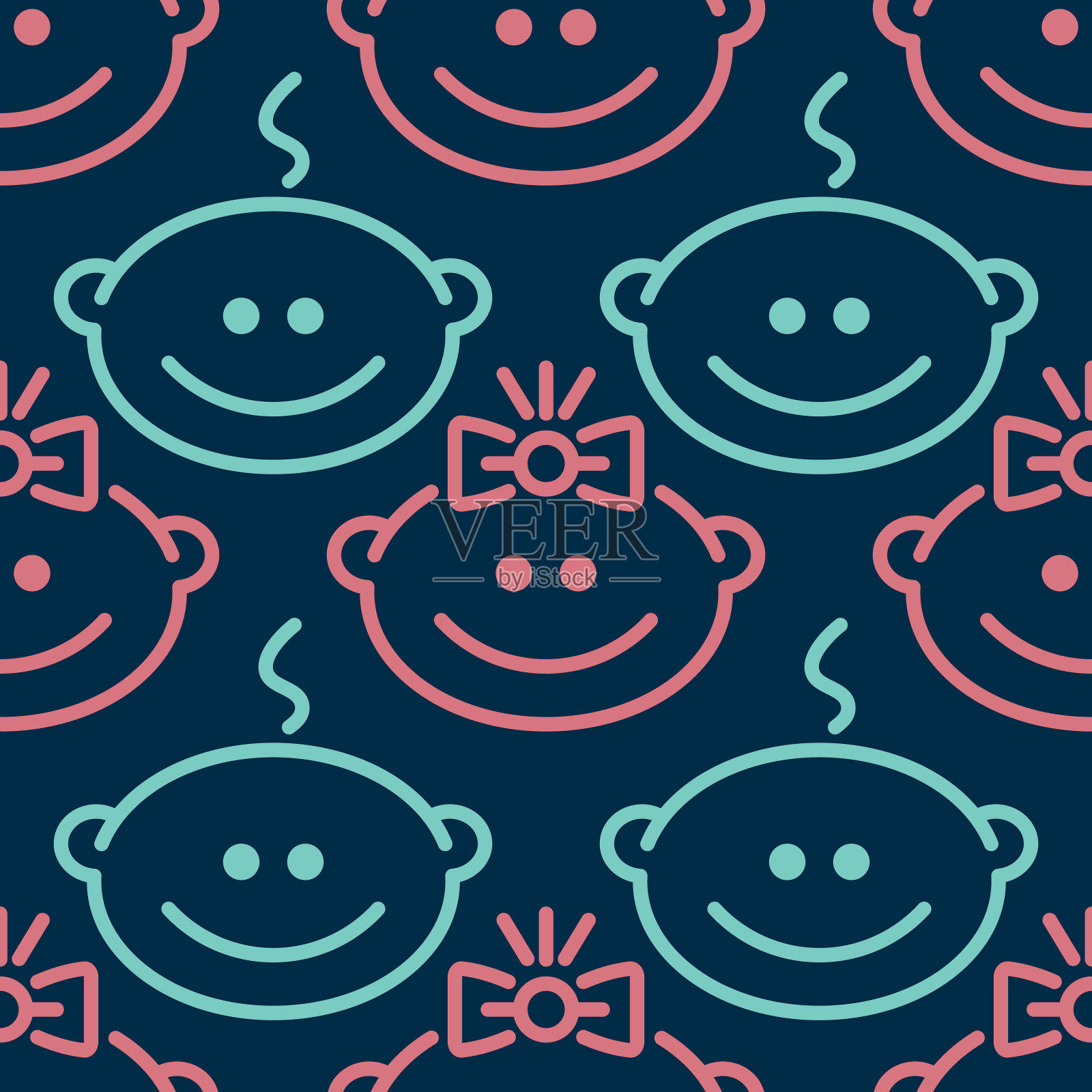 男孩和女孩排成一列，无缝的浸浴图案插画图片素材