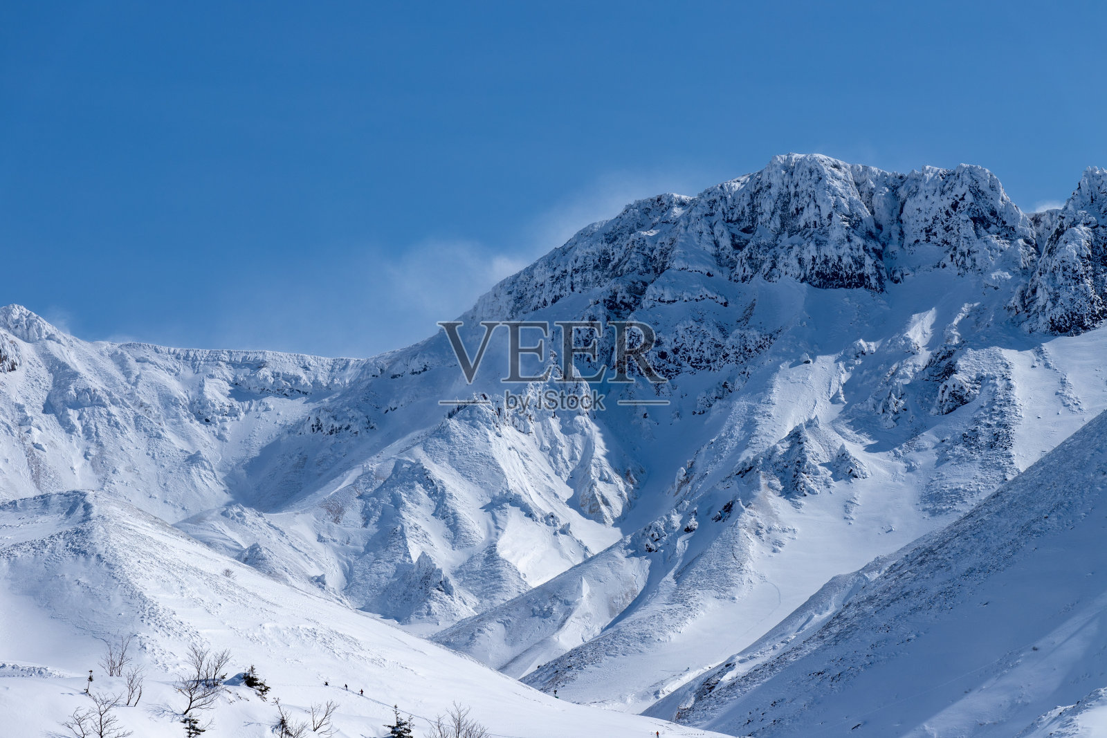 北海道冬季十胜山脉的景色。照片摄影图片