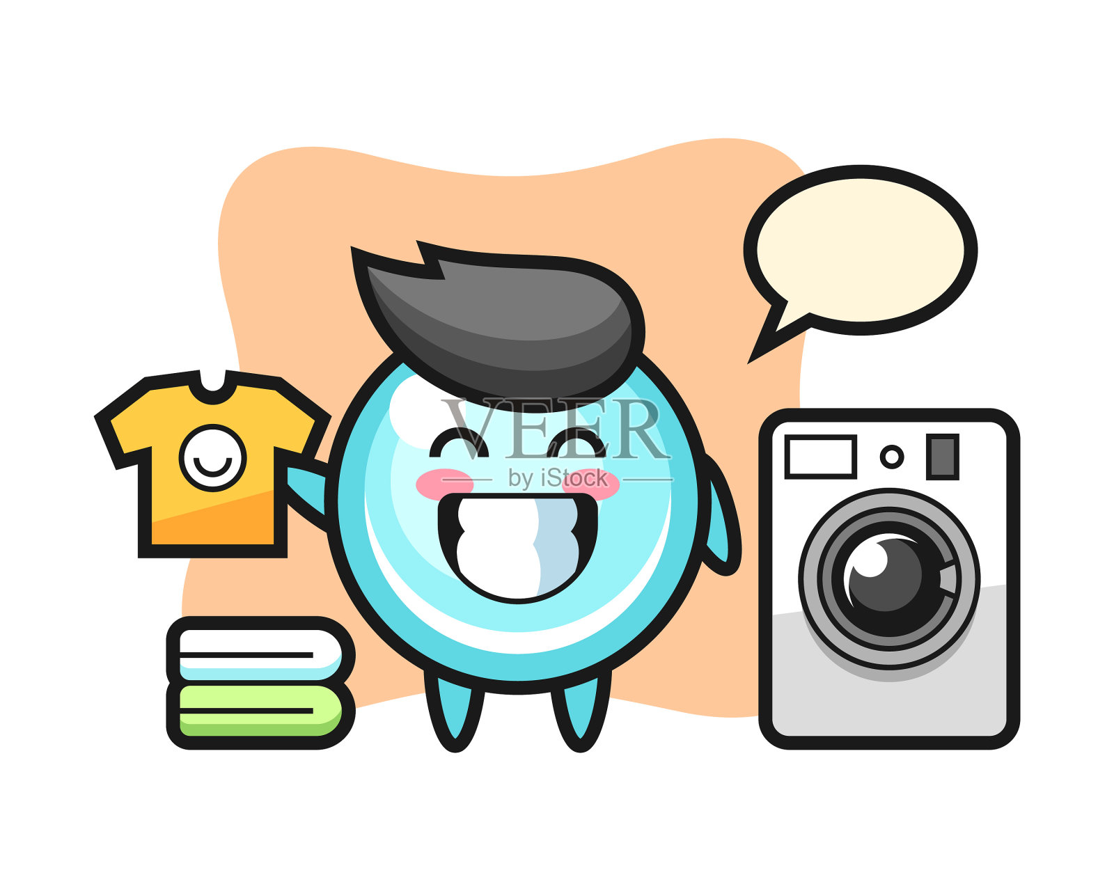 吉祥物卡通泡泡与洗衣机插画图片素材