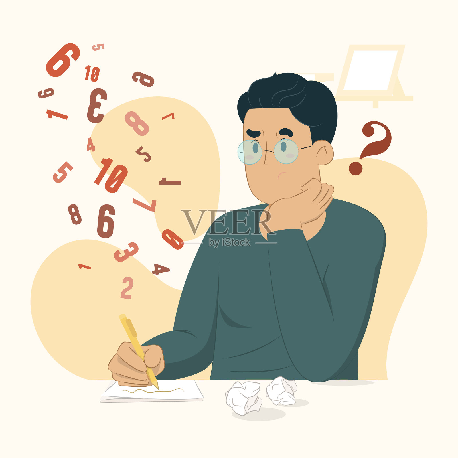 一个做计算的人学习概念插画图片素材