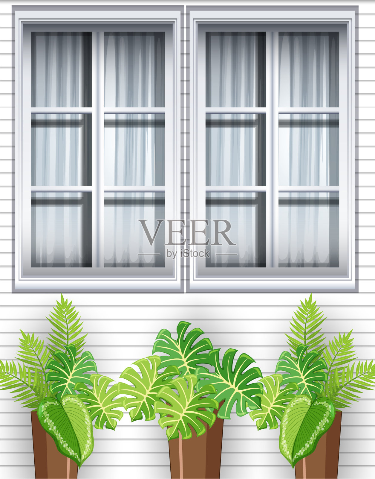 屋前有绿色植物插画图片素材