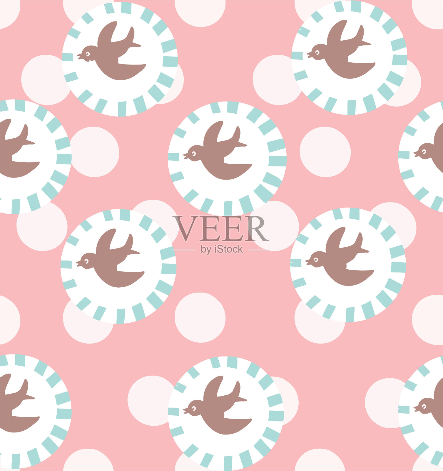 无缝背景与小鸟儿童风格插画图片素材