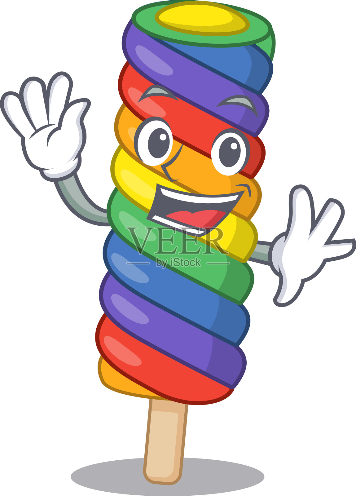 挥手友好的彩虹冰淇淋吉祥物设计插画图片素材